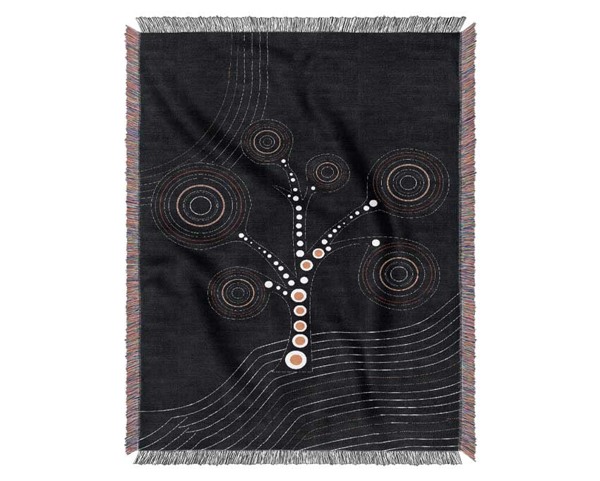 Aboriginal Tree 2 throw blanket made from 100% cotton, featuring a thermal weave for breathability and a luxurious finish, perfect for home decor.